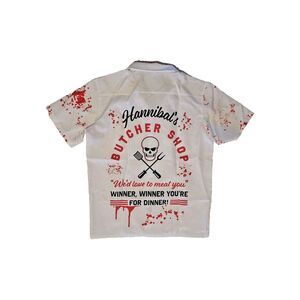 Hannibal Lecter Fake Blood Stain Butcher Shop Button Up Shirt Hat Knife Costume